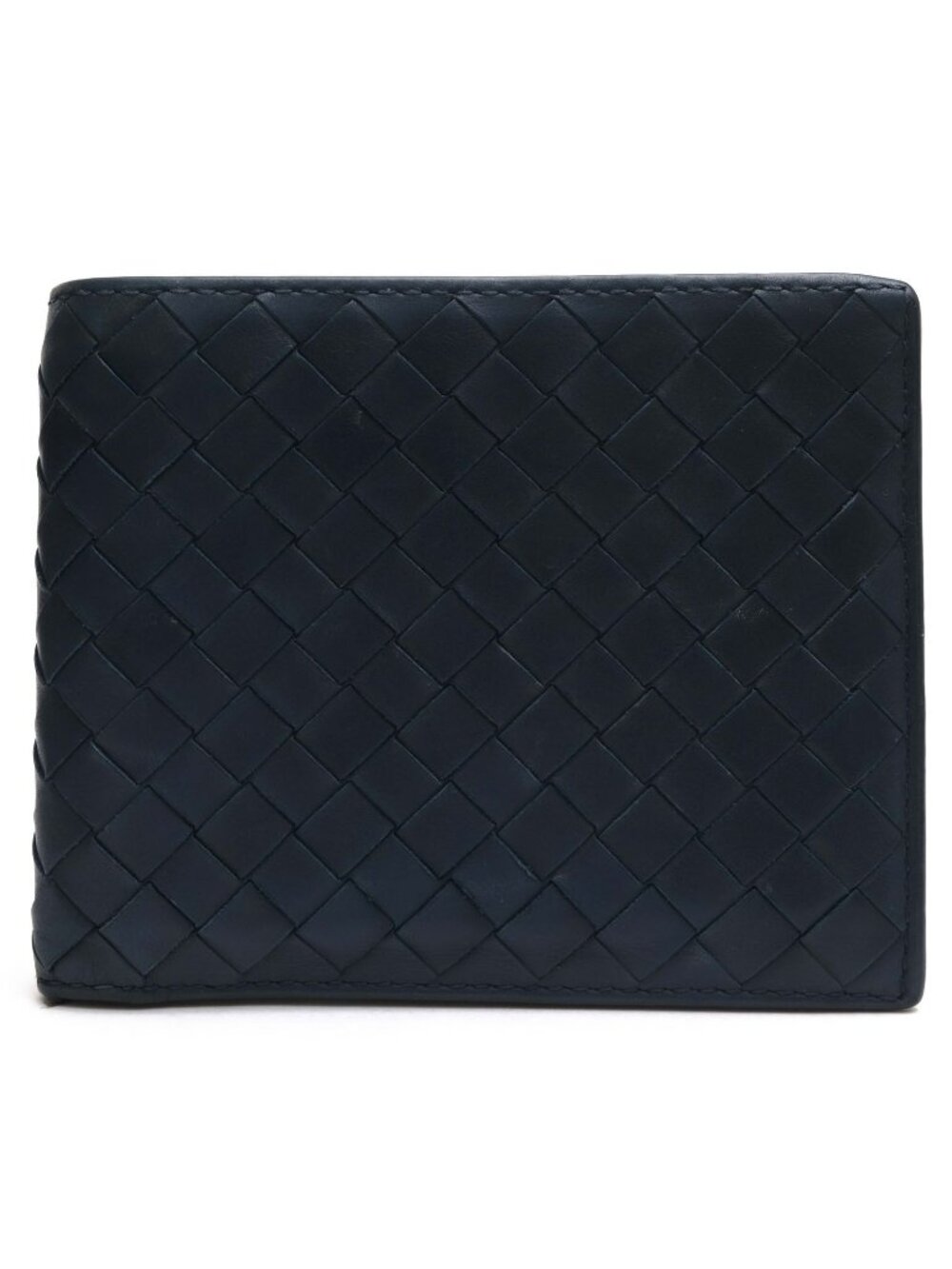Bottega Veneta Wallet Leather Navy No Coin Purse Billfold Bifold Mesh